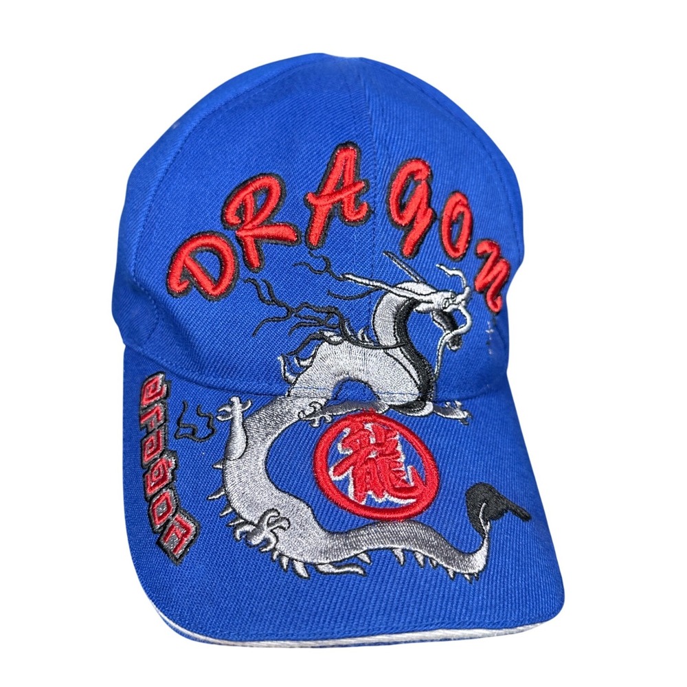 Vintage Dragon Embroidered Baseball Cap Blue Red Y2K Streetwear Strapback Hat